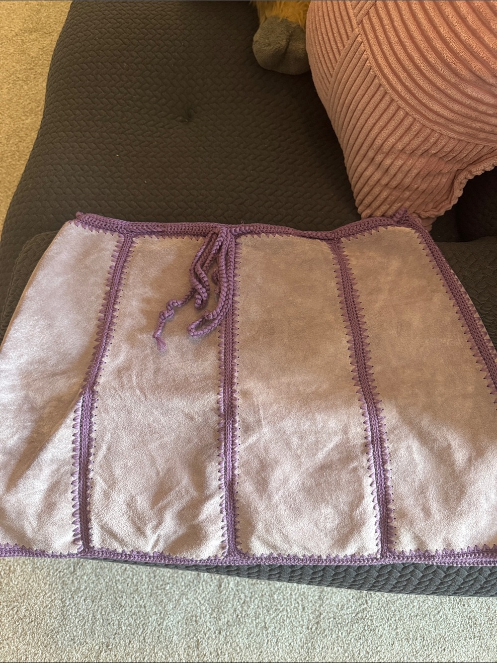 Lavender Crochet-Trim Mini Skirt with Drawstring